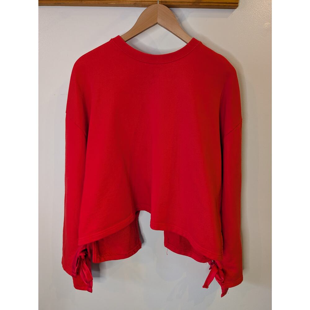 Andersson Bell Womens Red Cropped Sweatshirt Open Back Tie Sleeves One Size